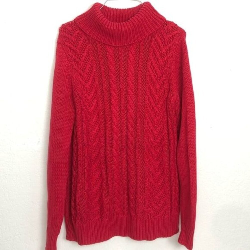 Land's End Drifter Cowl Neck Chunky Knit Sweater Red Medium